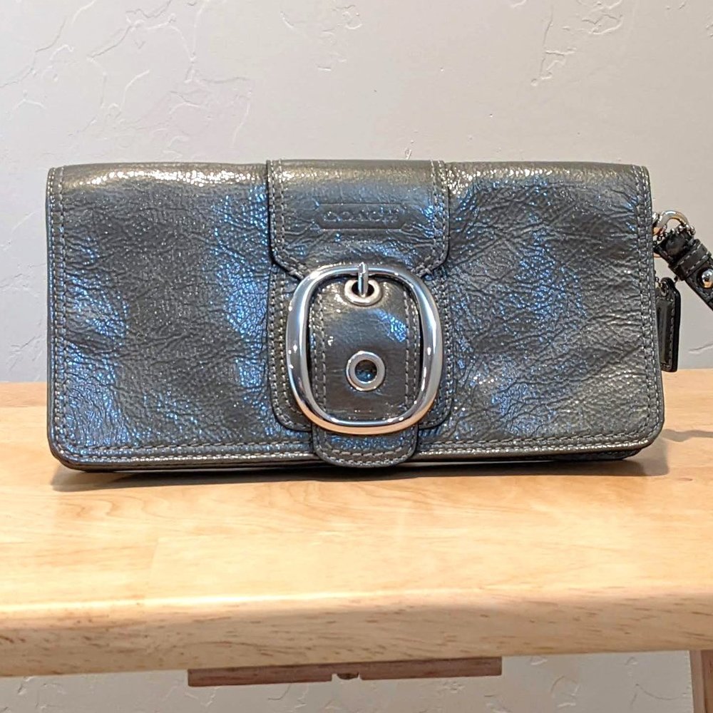 Coach silver wallet w/ removable wristlet strap